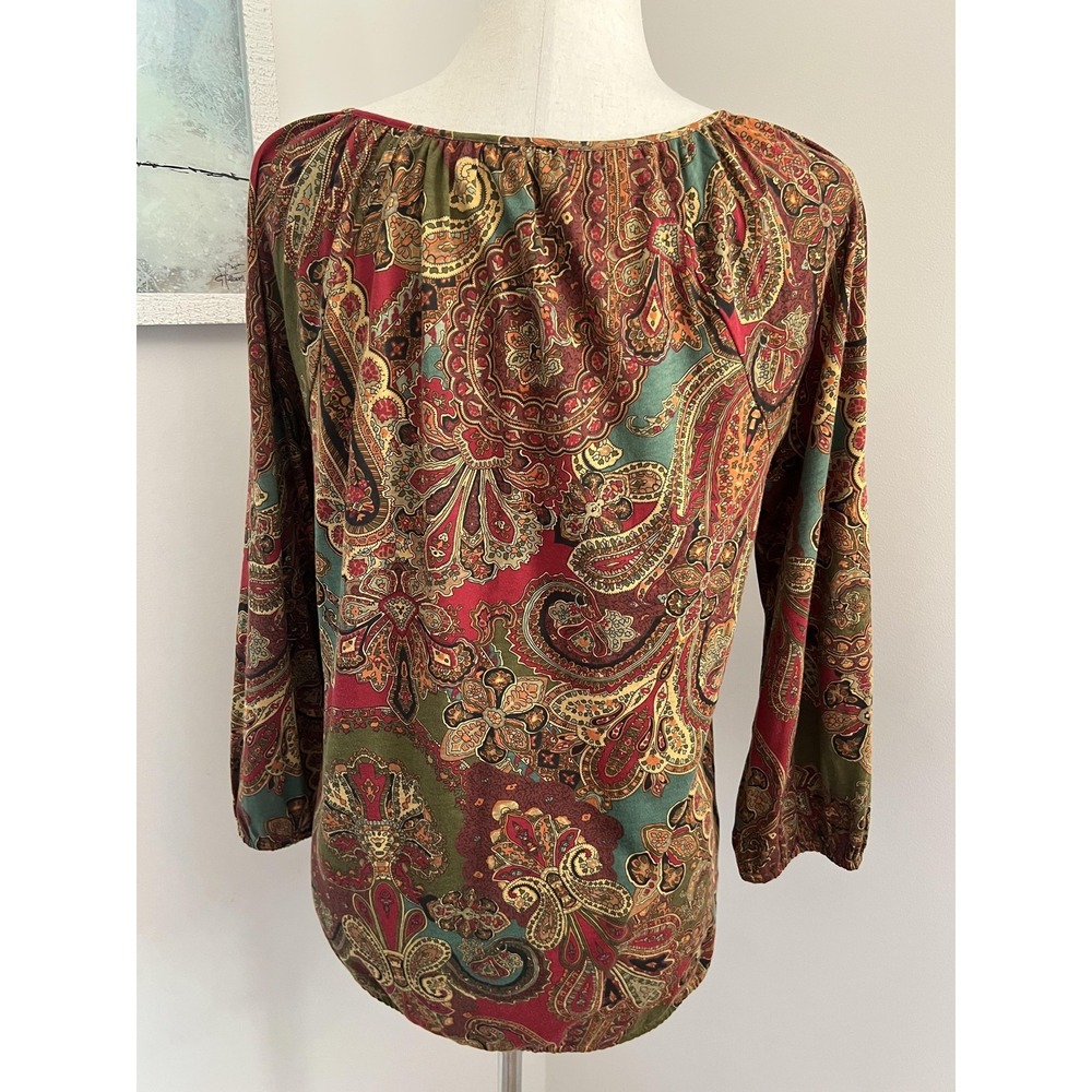 Lauren Ralph Lauren Top Womens Medium Multicolor Paisley 3/4 Sleeve Boho Tunic - Picture 2 of 8
